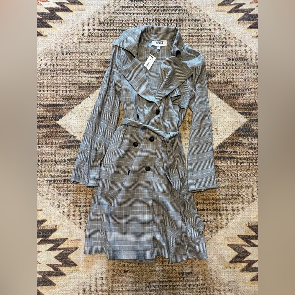 BB Dakota by Steve Madden NWT Glen Plaid Trench Coat Medium - Picture 2 of 5
